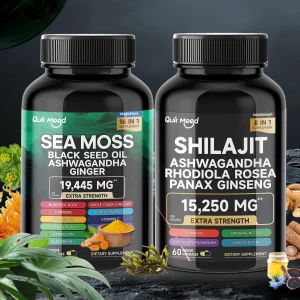 Sea Moss & Shilajit Bundle – 120 Capsules – With Black Seed Oil, Ashwagandha, Ginger, Burdock Root, Turmeric & Black Pepper – Immunity, Energy & Vitality Support