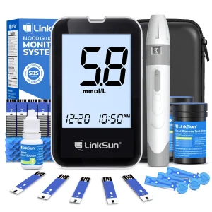 LinkSun Blood Glucose Meter Kit with 100 Test Strips & Lancets – No Coding Glucometer, Large Display, Accurate & Fast Results