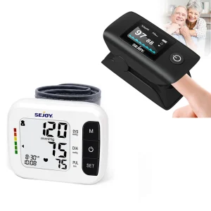 Sejoy Digital Wrist Blood Pressure Monitor & Finger Pulse Oximeter – Large LCD Screen, Heart Rate & Oxygen Monitoring, CE/FCC Certified